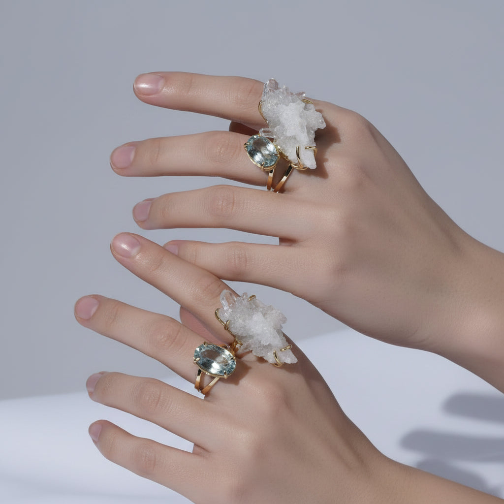 Clear Quartz + Blue Topaz Gold Ring