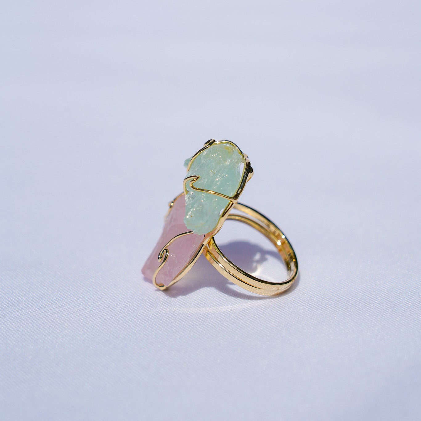 Rose Quartz + Clear Quartz Gold Ring