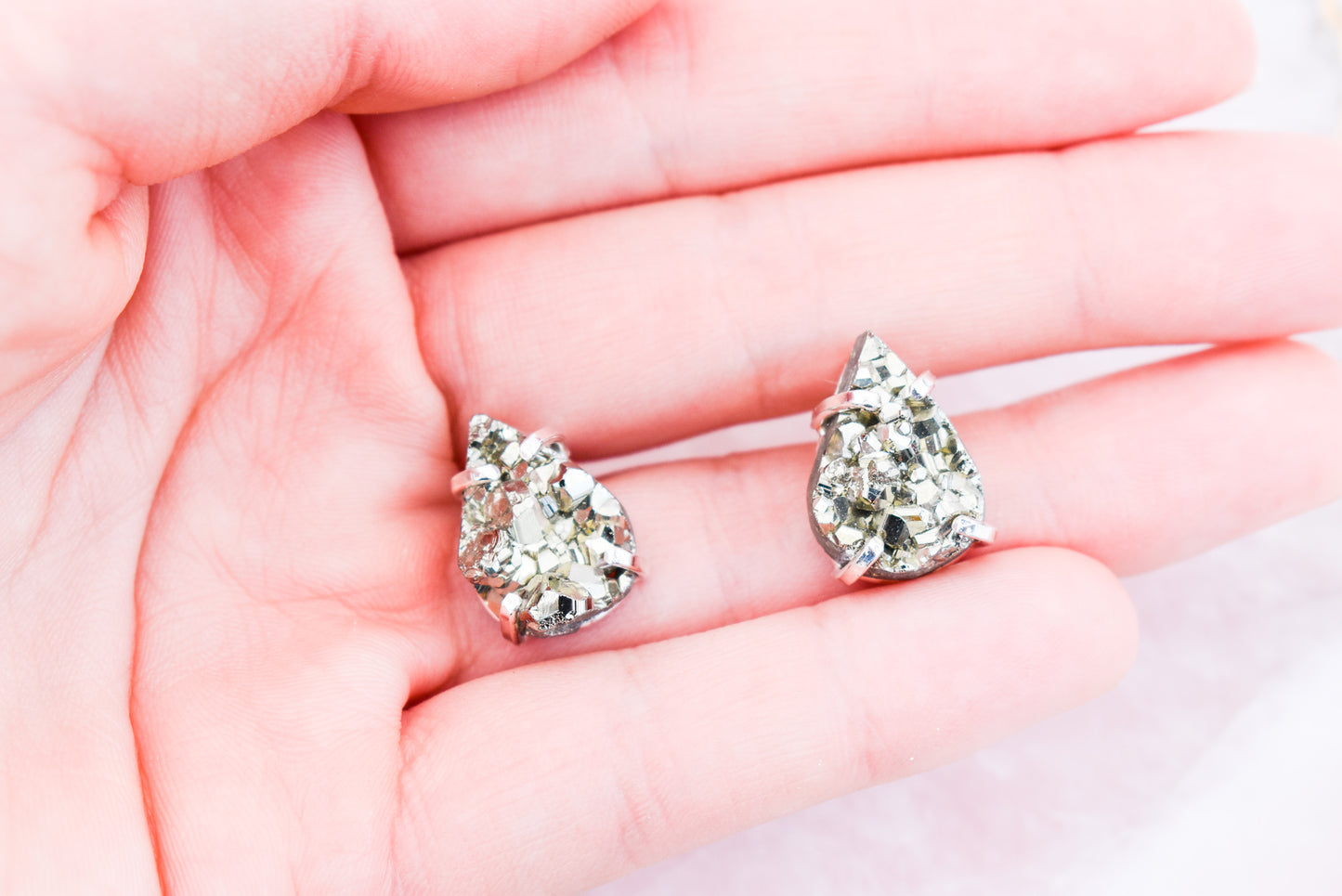 Pyrite Pear-Shaped Silver Earrings
