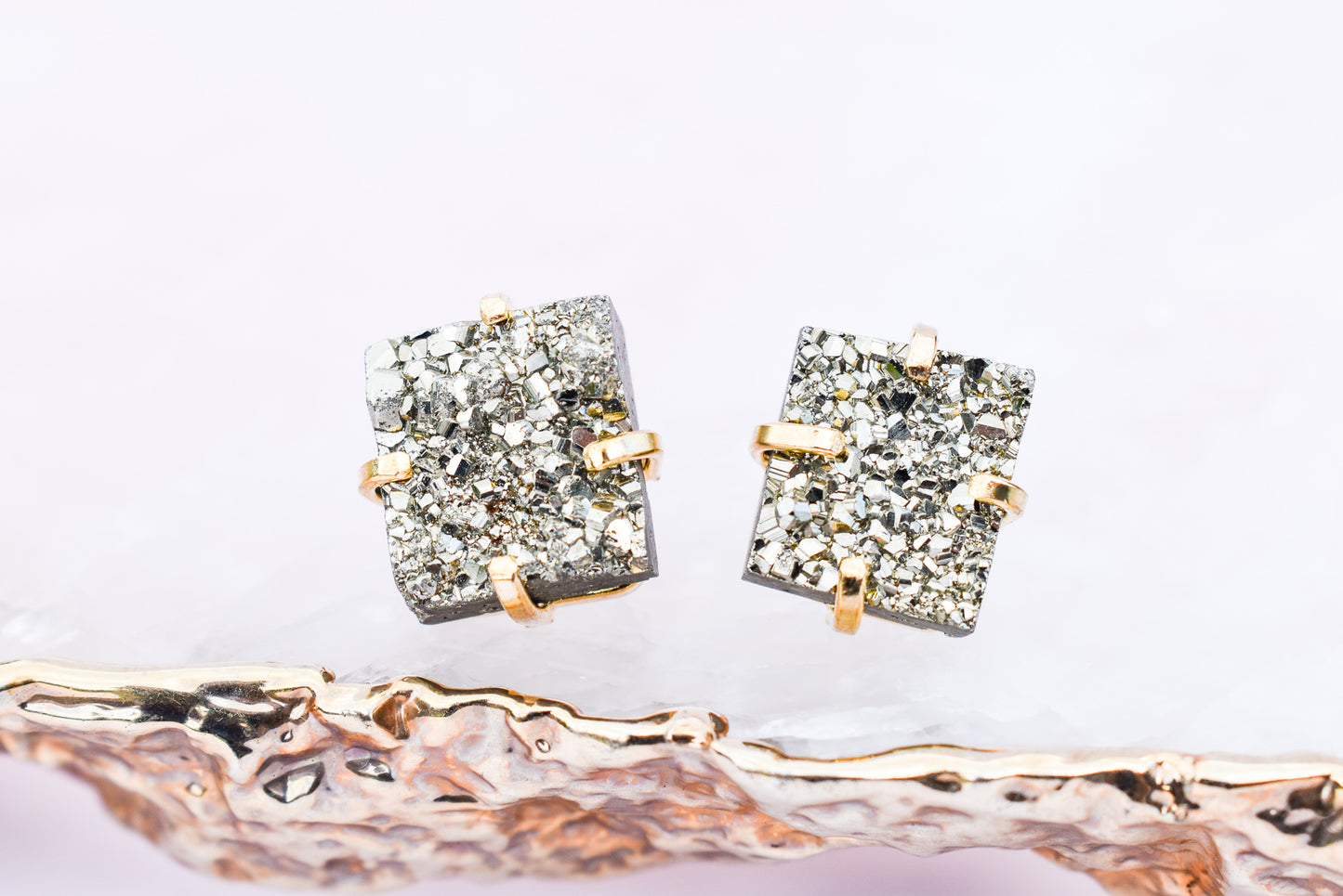 Pyrite Square Gold Earrings