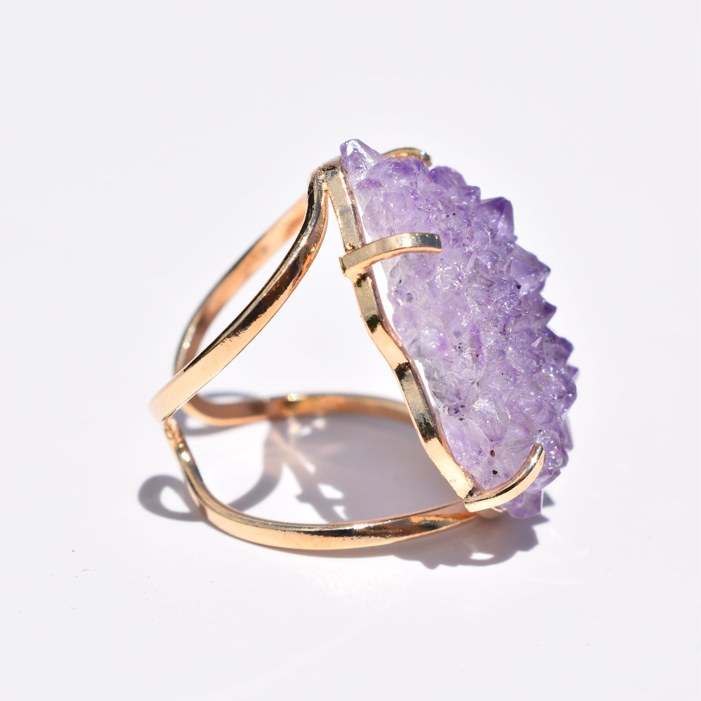 Amethyst Druzy Double-Band Gold Ring