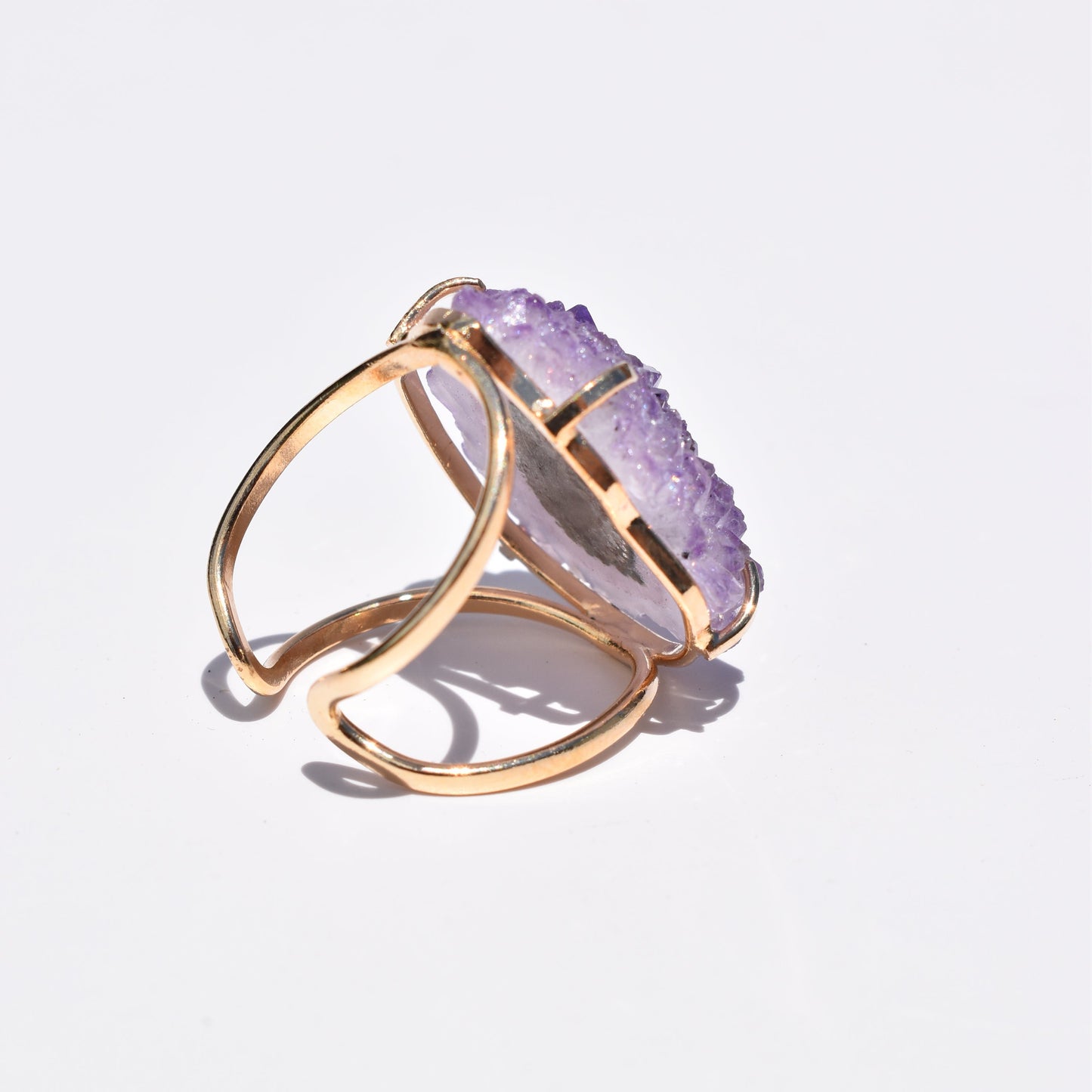 Amethyst Druzy Double-Band Gold Ring