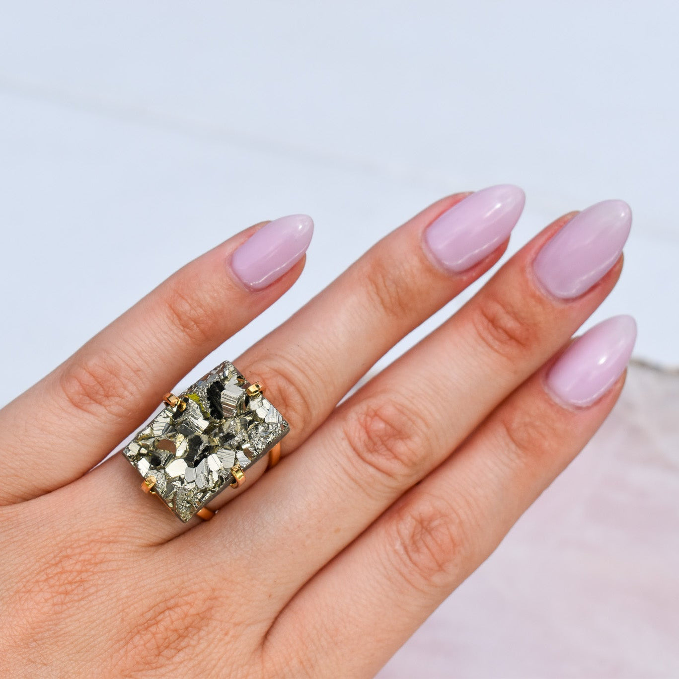 Pyrite Mini Rectangle Gold Ring