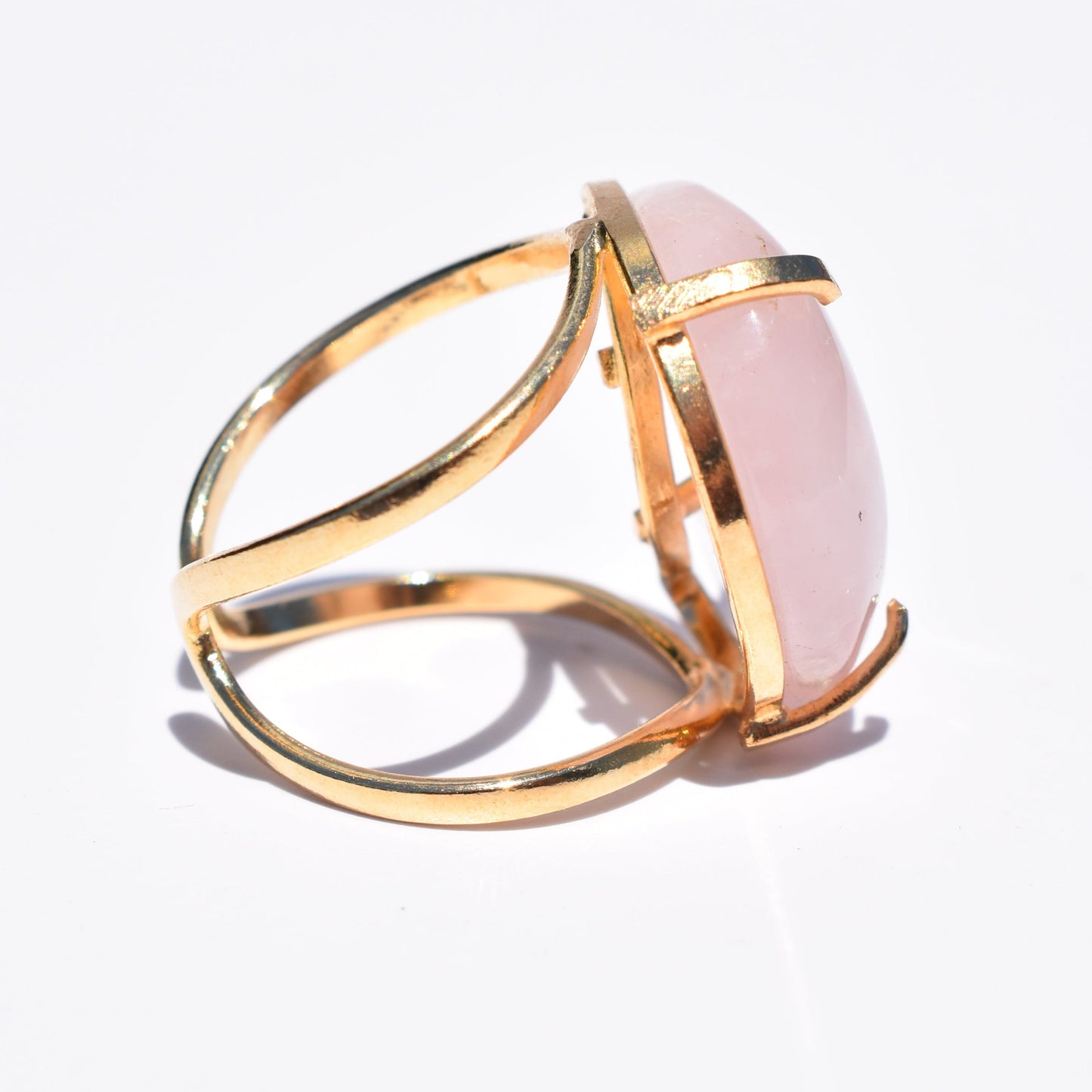 Rose Quartz Moon Double-Band Gold Ring