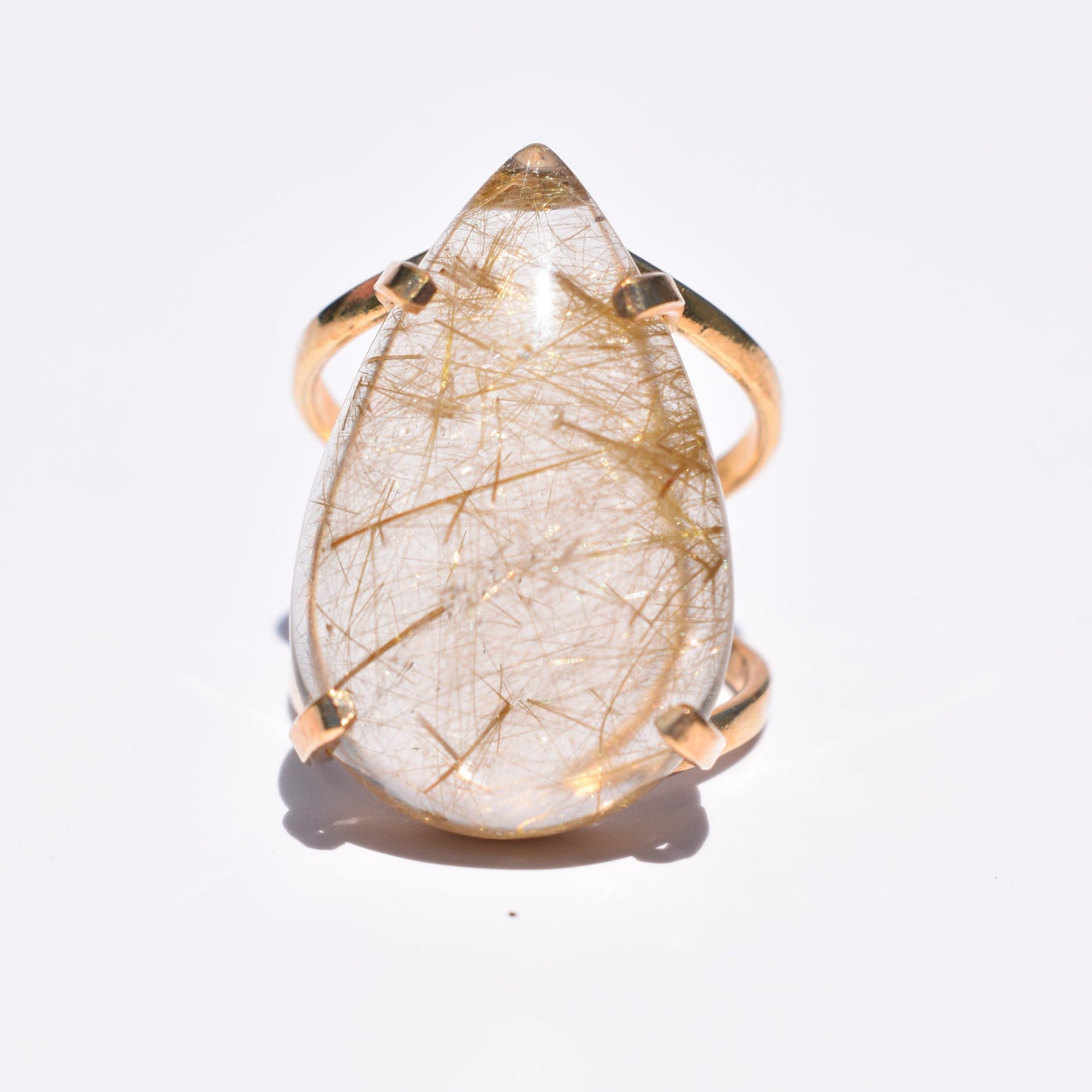 Rutilated Quartz Double-Band Gold Ring