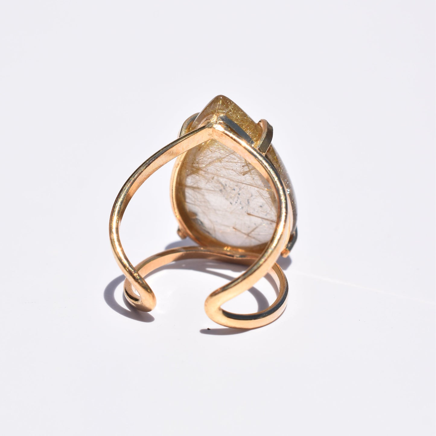 Rutilated Quartz Double-Band Gold Ring