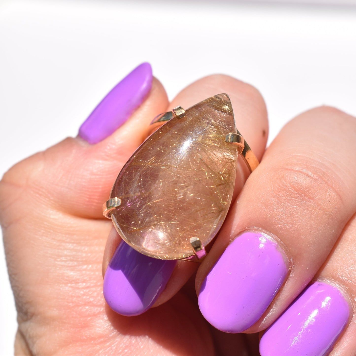 Rutilated Quartz Double-Band Gold Ring