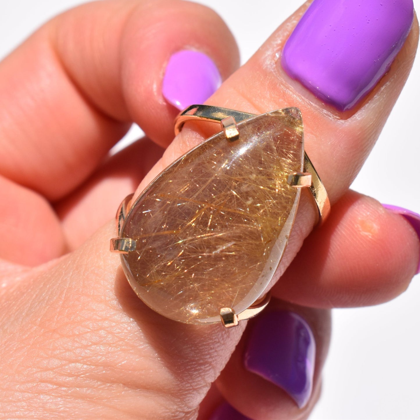 Rutilated Quartz Double-Band Gold Ring