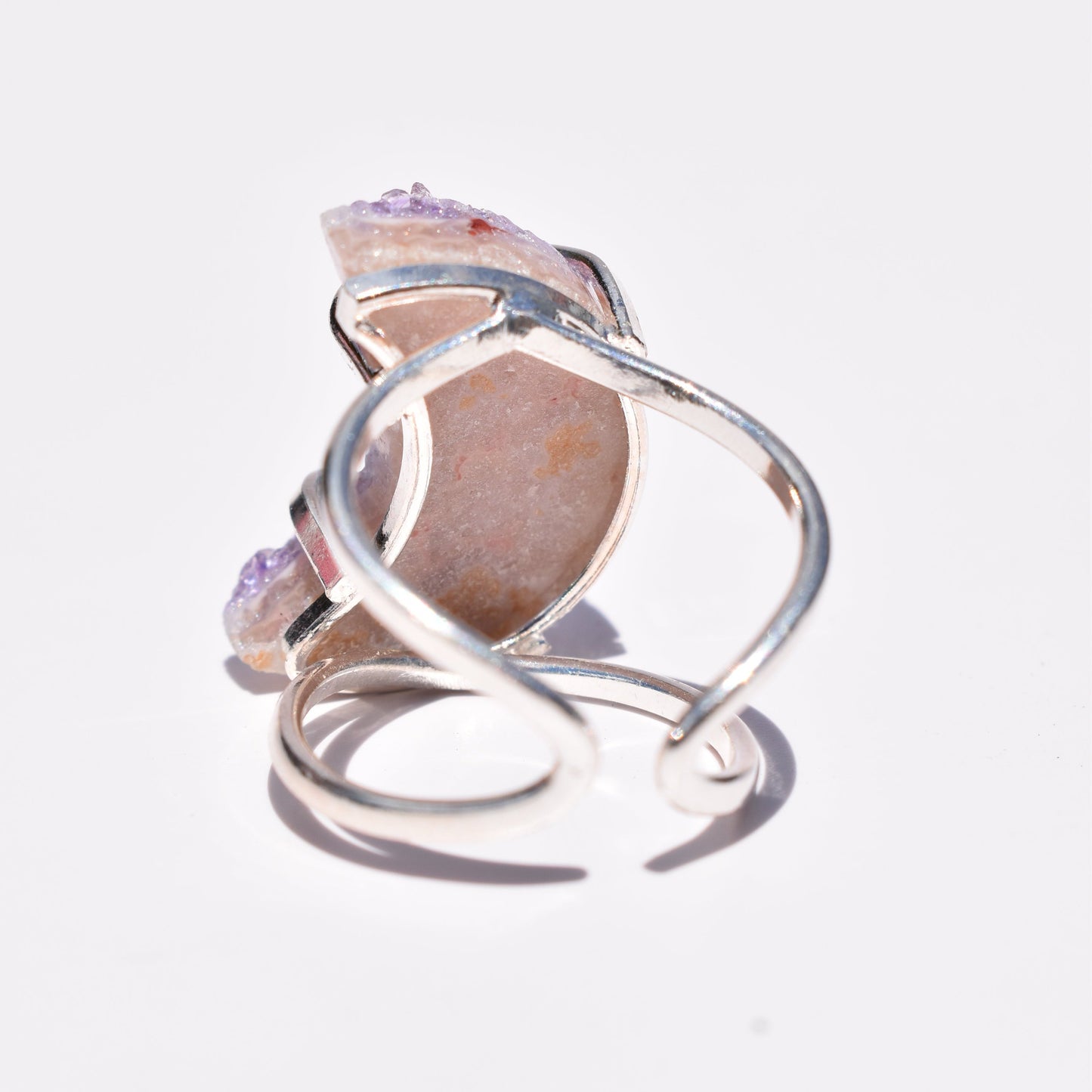Amethyst Moon Druzy Double-Band Silver Ring