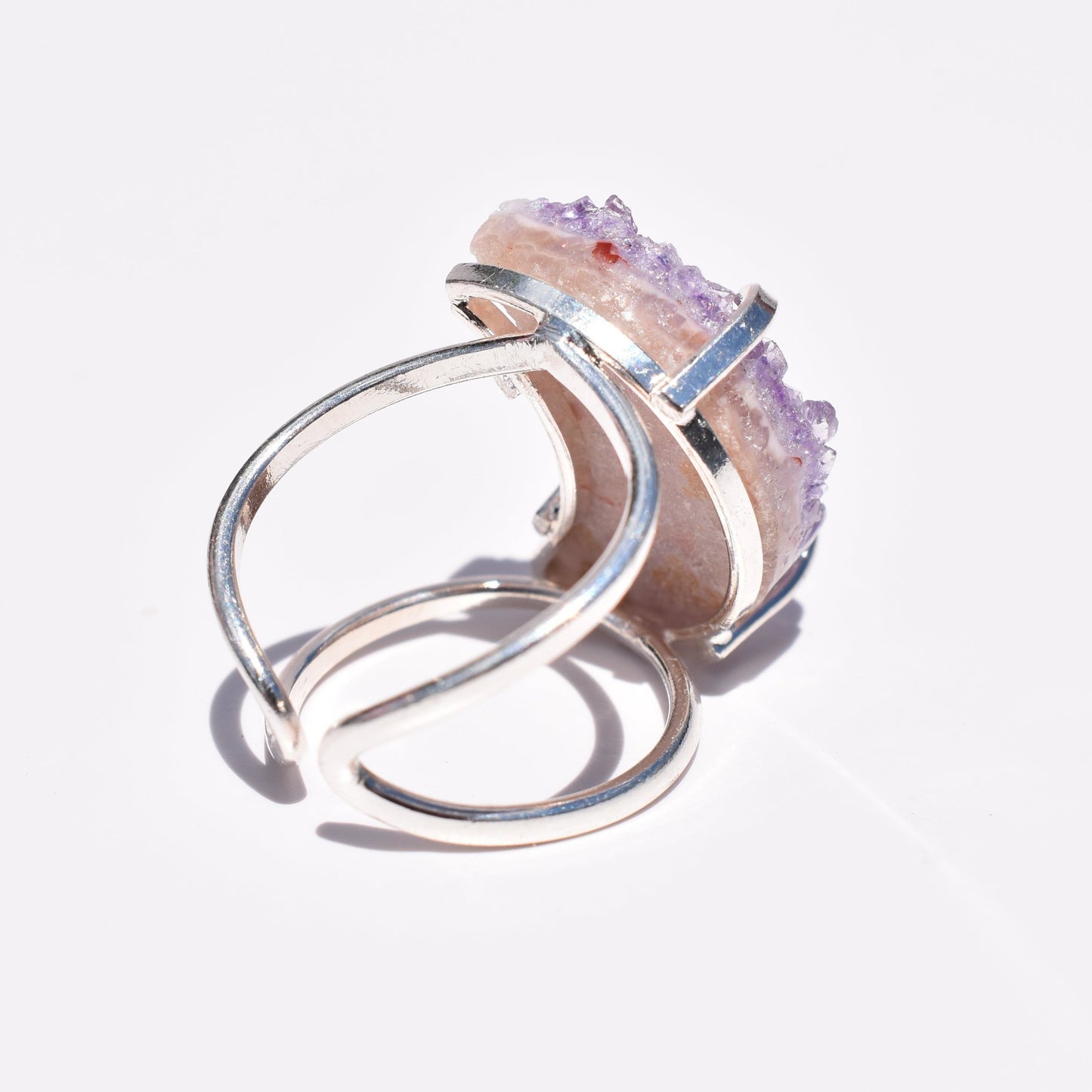 Amethyst Moon Druzy Double-Band Silver Ring