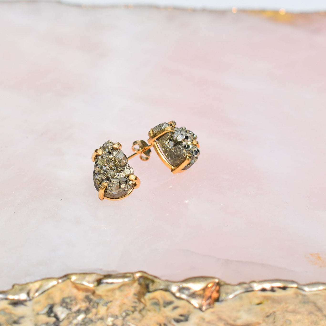 Pyrite Teardrop Stud Earrings