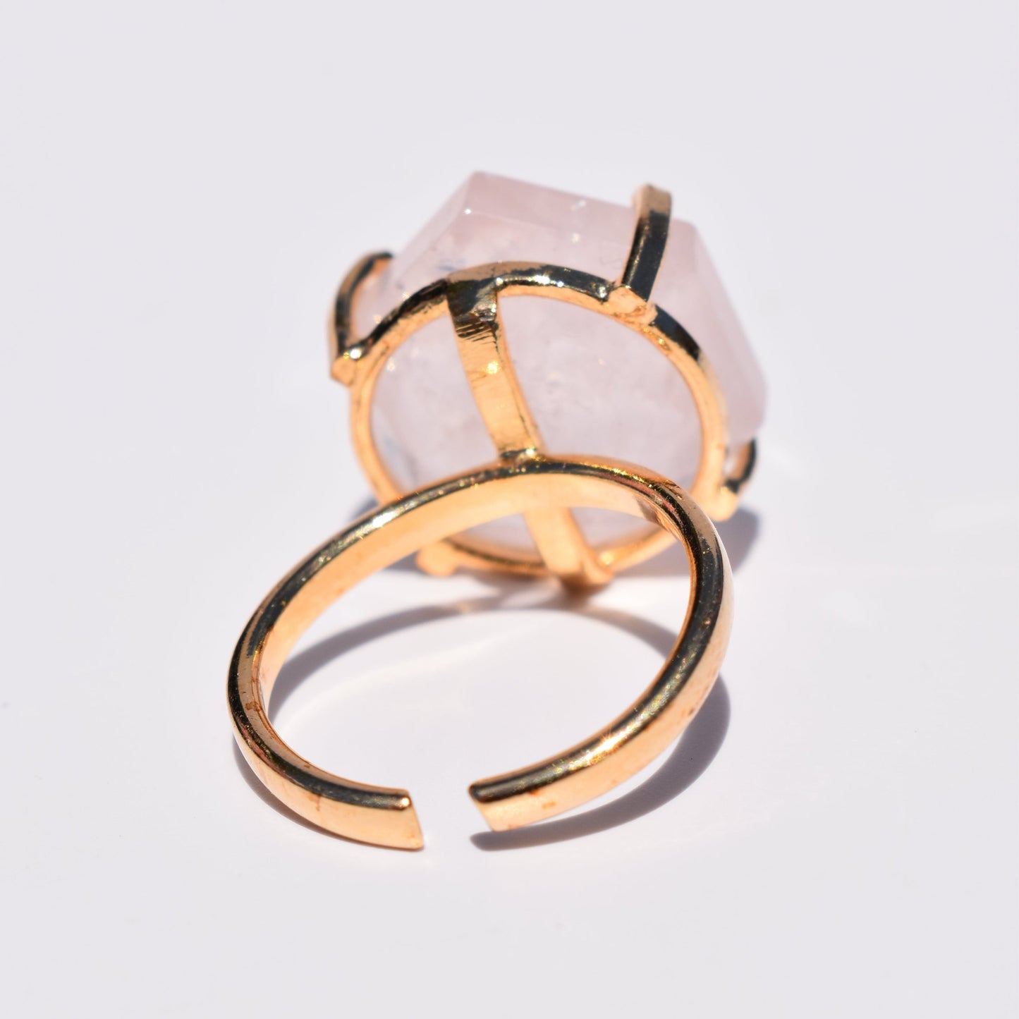 Rose Quartz Honeycomb Single-Band Gold Ring