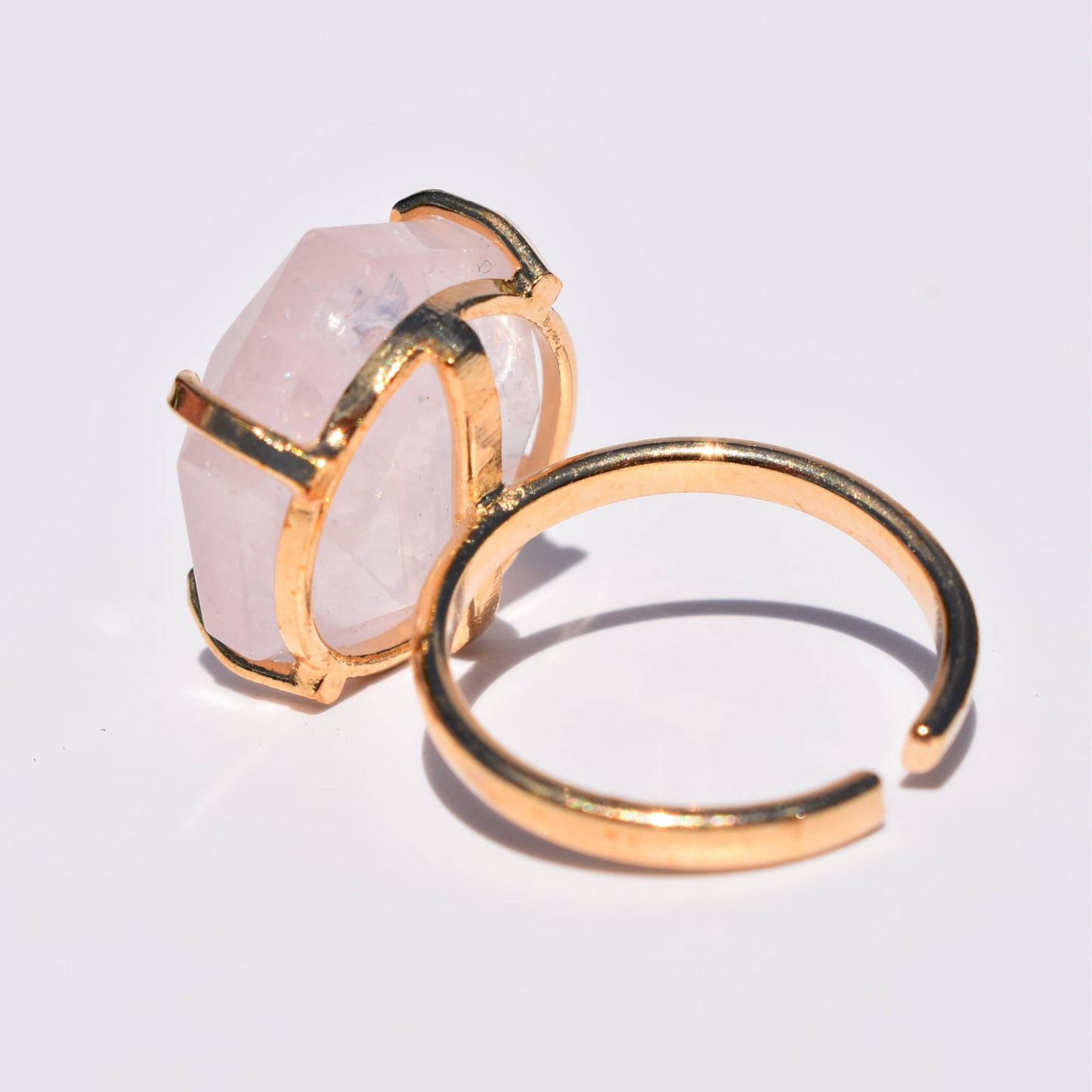 Rose Quartz Honeycomb Single-Band Gold Ring