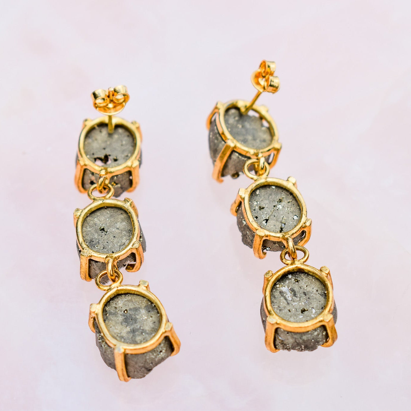Pyrite Triple Gold Earrings