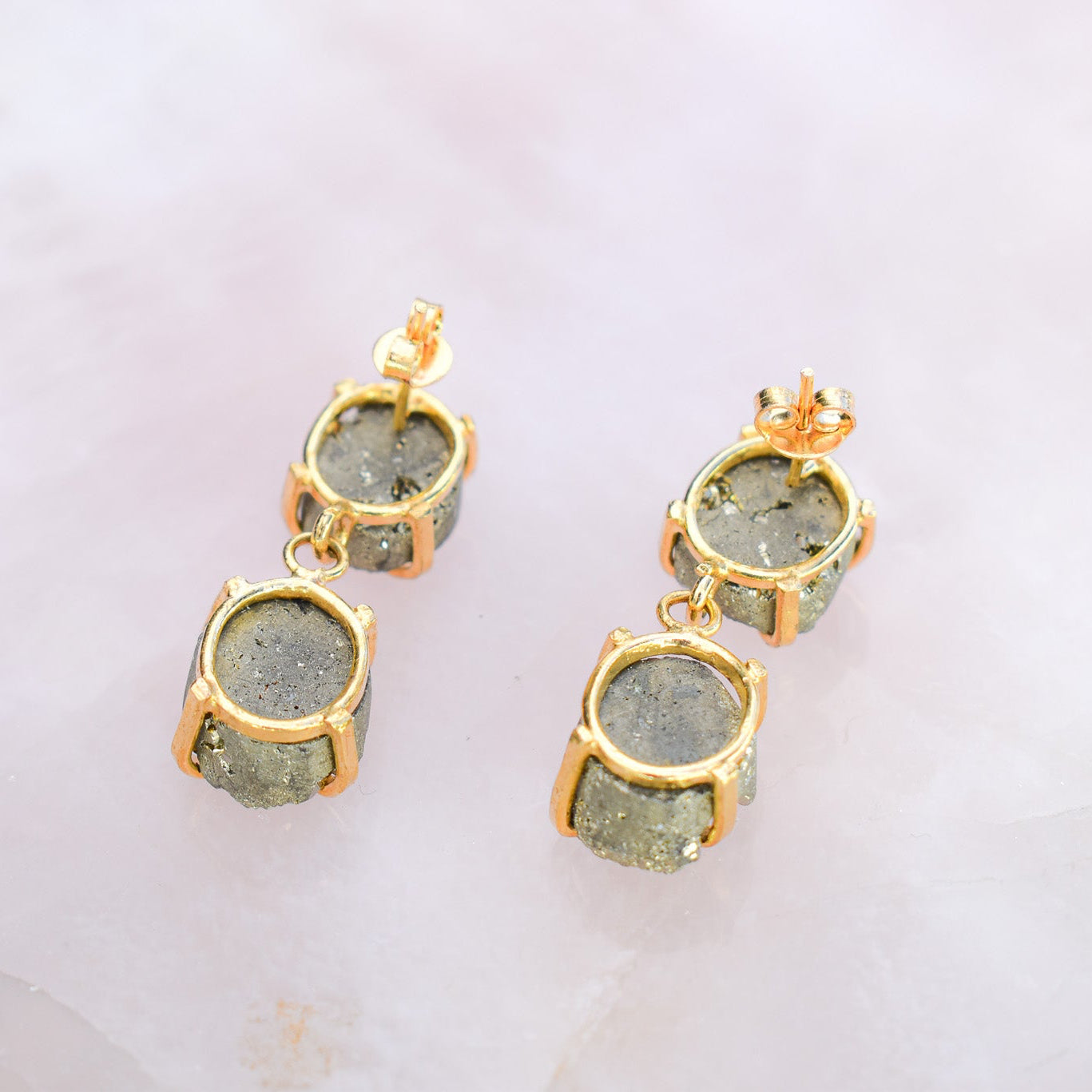 Pyrite Double Gold Earrings