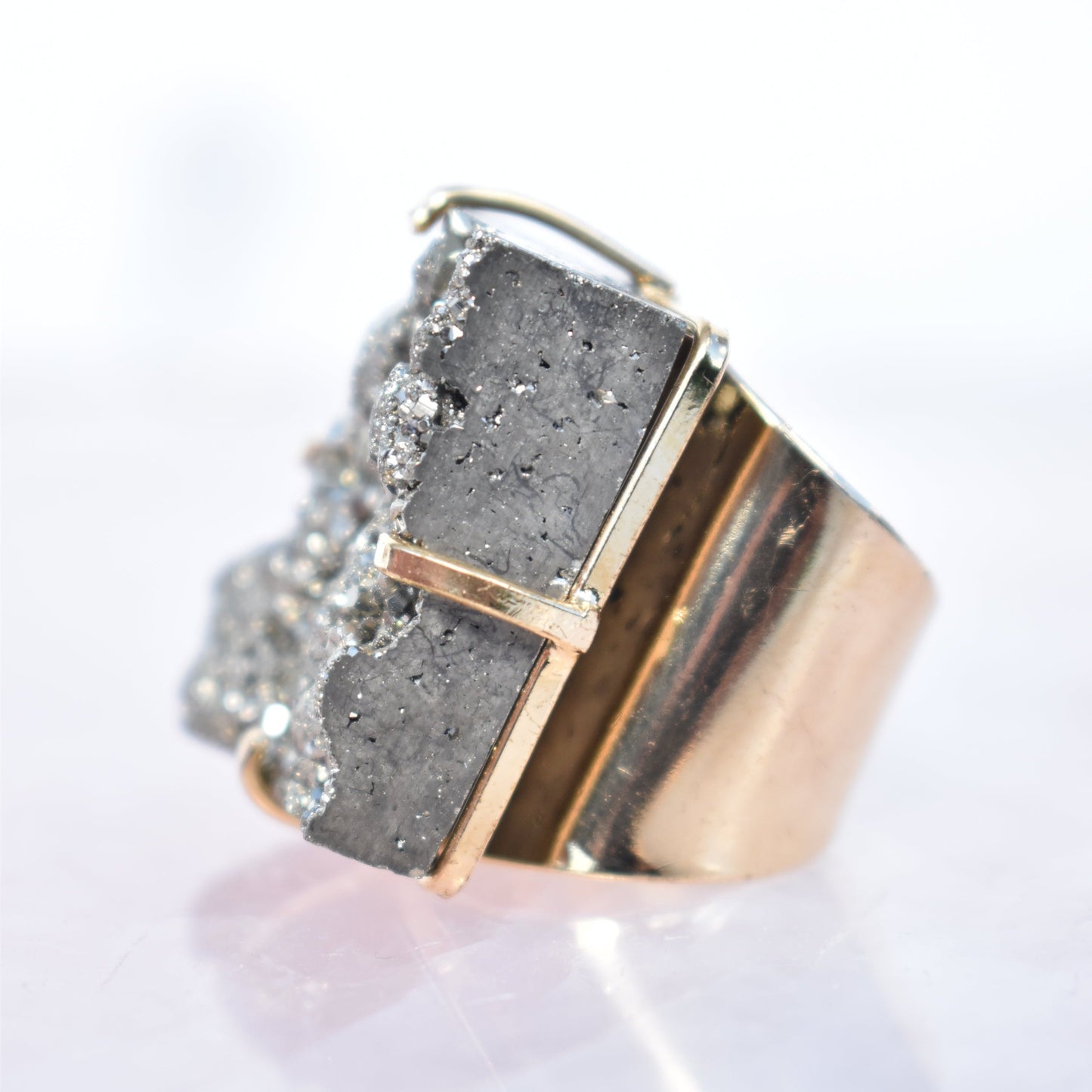 Pyrite Square Cuff Gold Ring