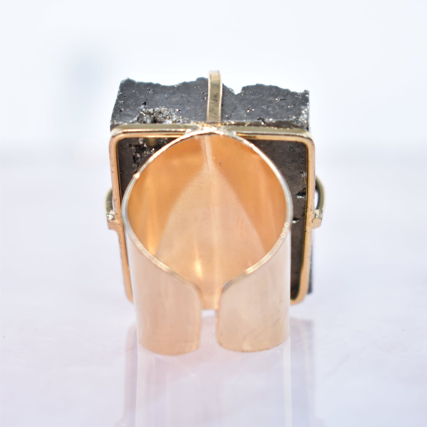 Pyrite Square Cuff Gold Ring