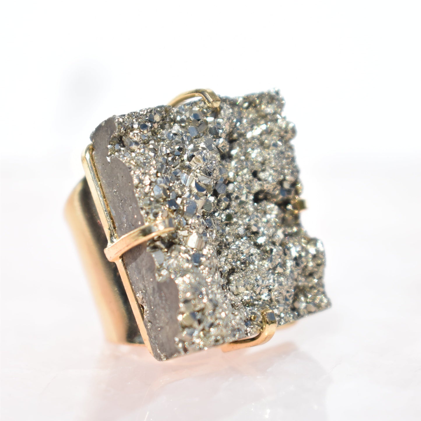 Pyrite Square Cuff Gold Ring