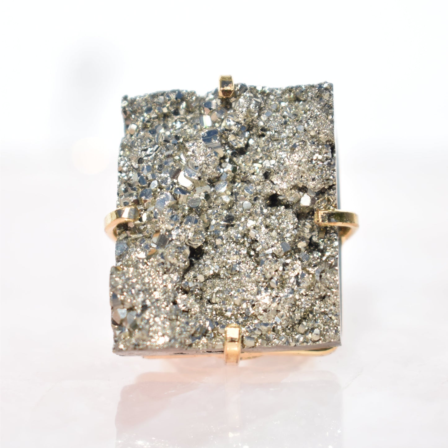 Pyrite Square Cuff Gold Ring