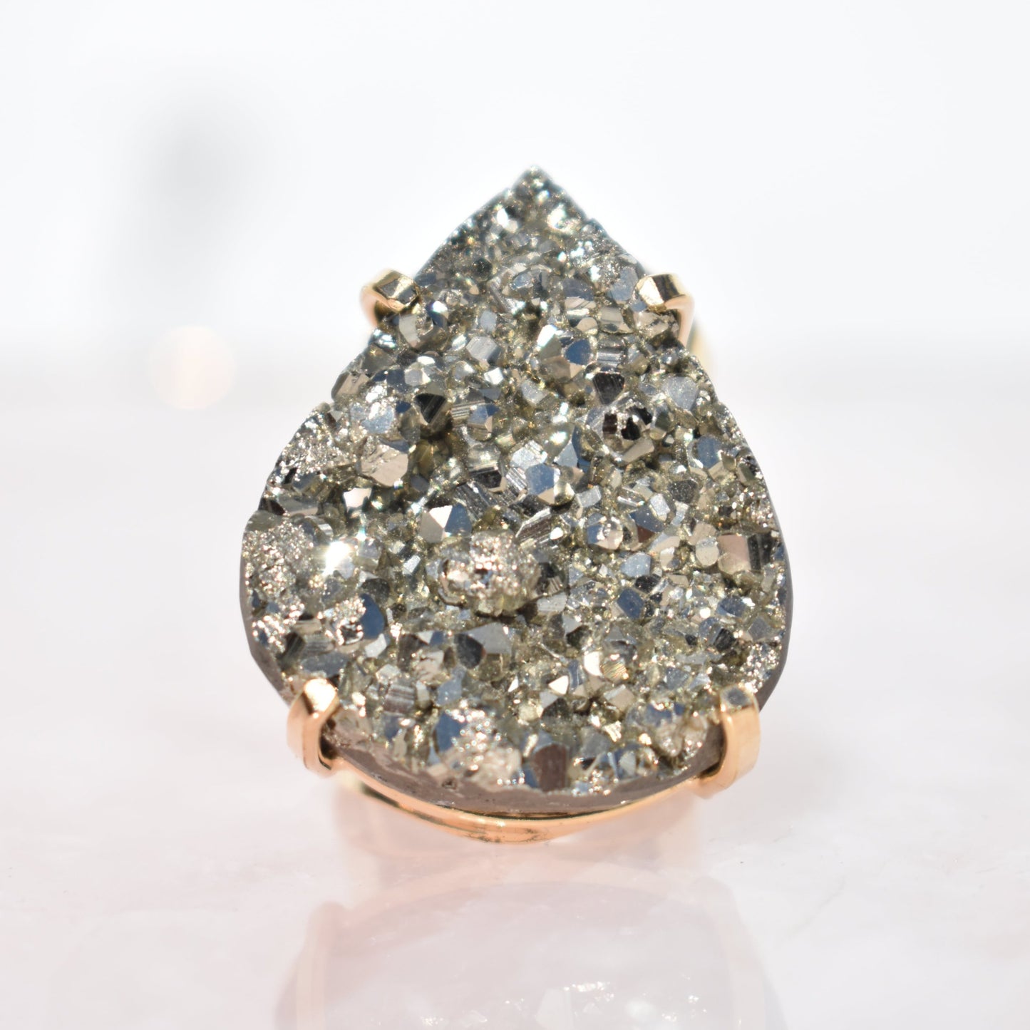 Pyrite Teardrop Cuff Gold Ring