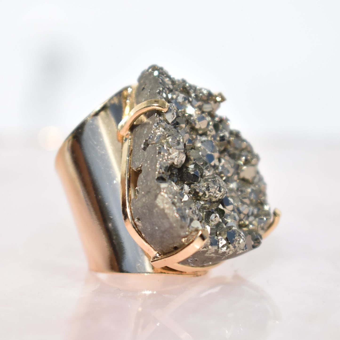Pyrite Teardrop Cuff Gold Ring