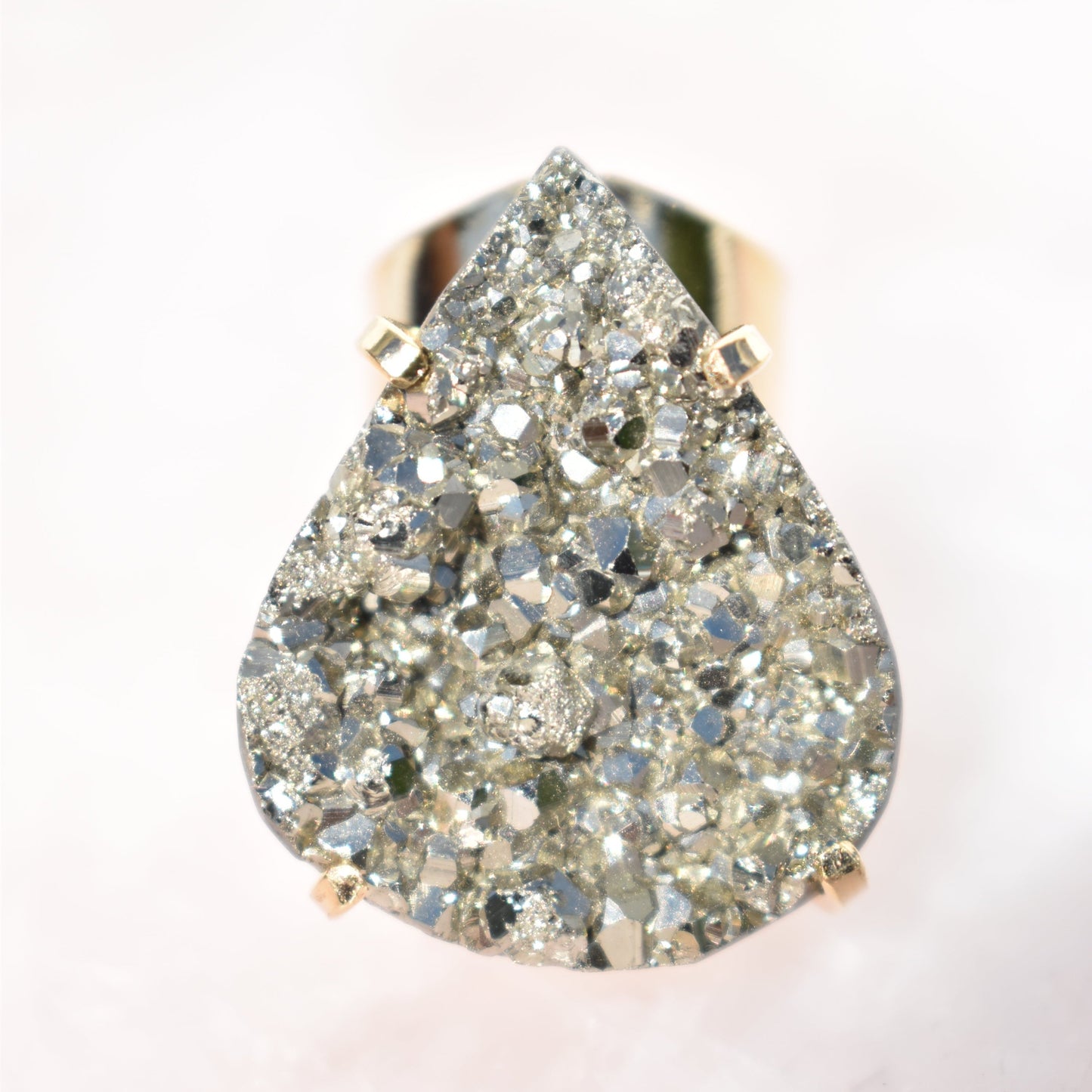 Pyrite Teardrop Cuff Gold Ring