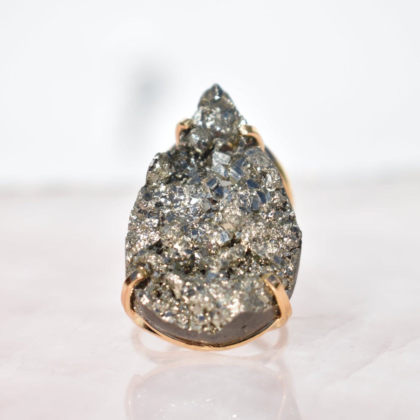 Pyrite Teardrop Double-Band Gold Ring