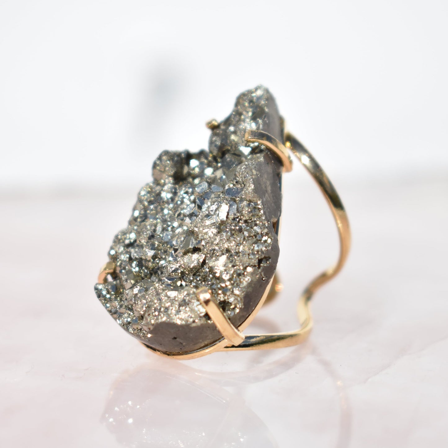 Pyrite Teardrop Double-Band Gold Ring