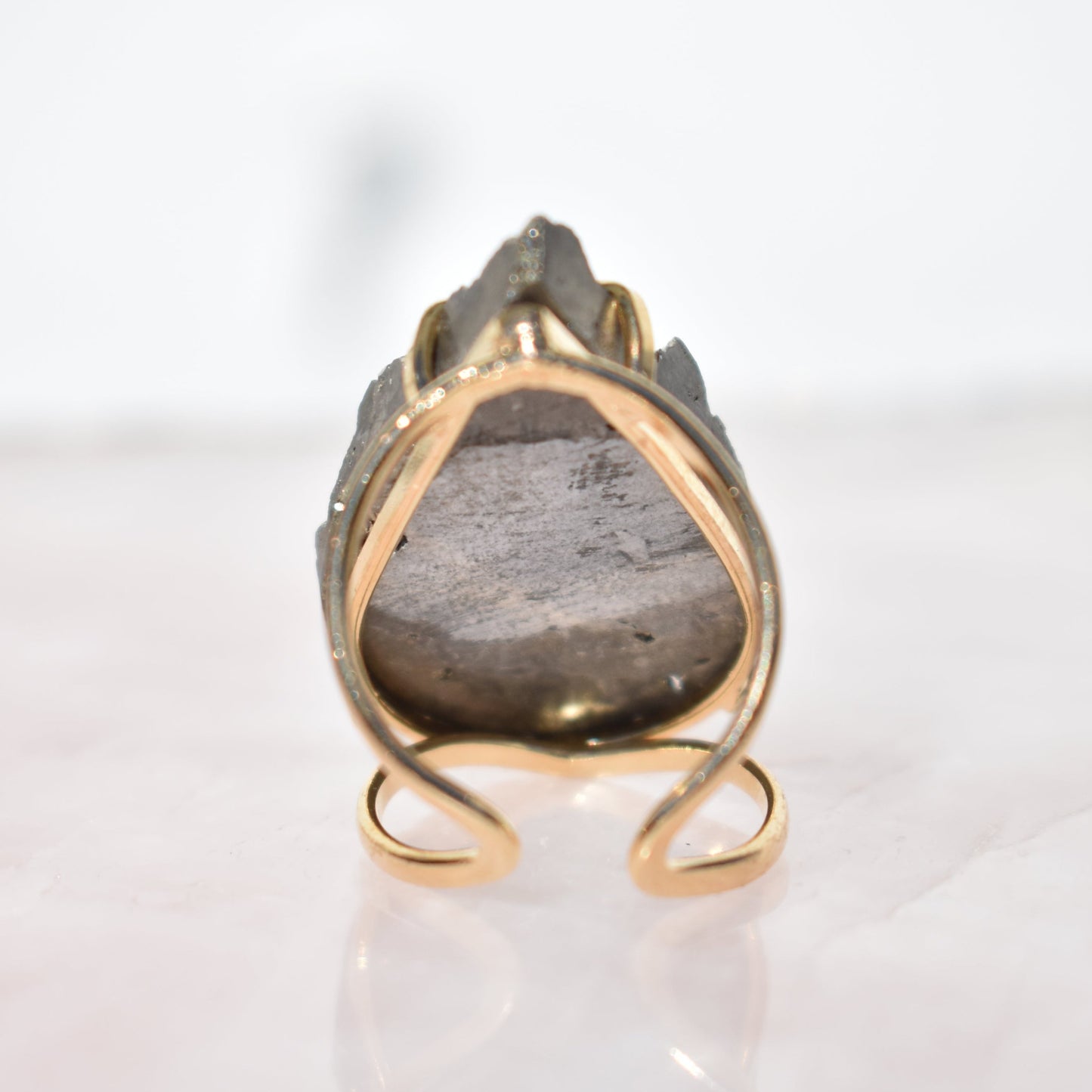 Pyrite Teardrop Double-Band Gold Ring