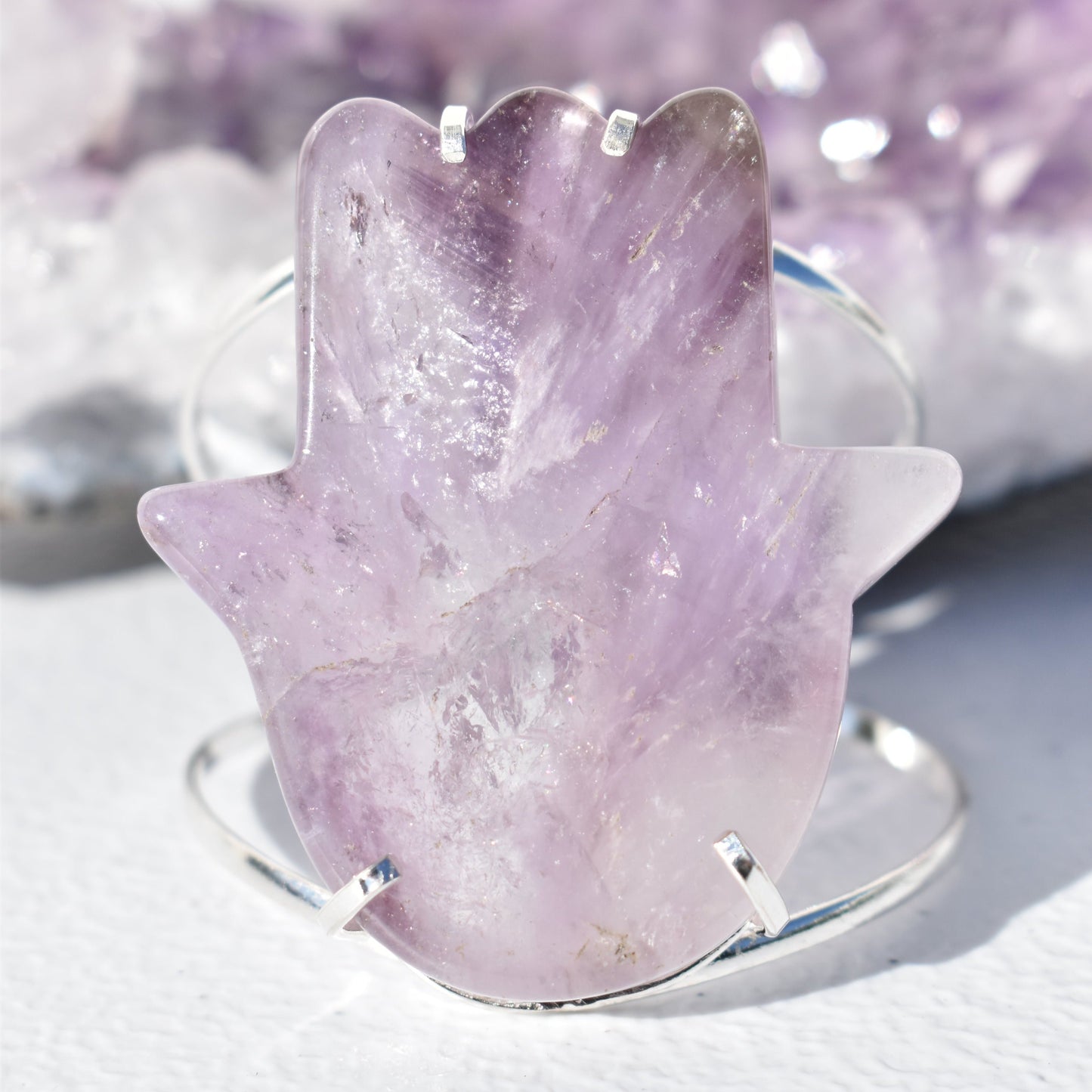 Amethyst Hamsa Silver Bracelet