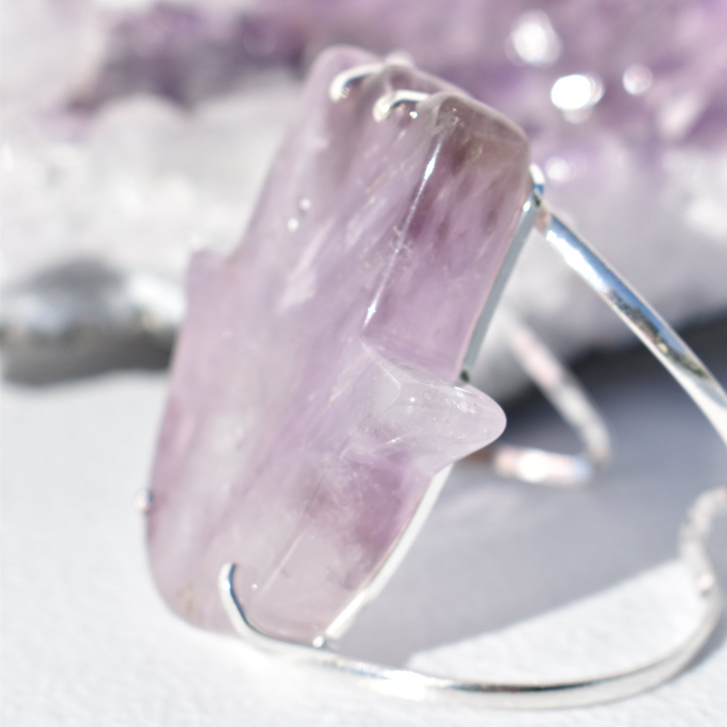 Amethyst Hamsa Silver Bracelet