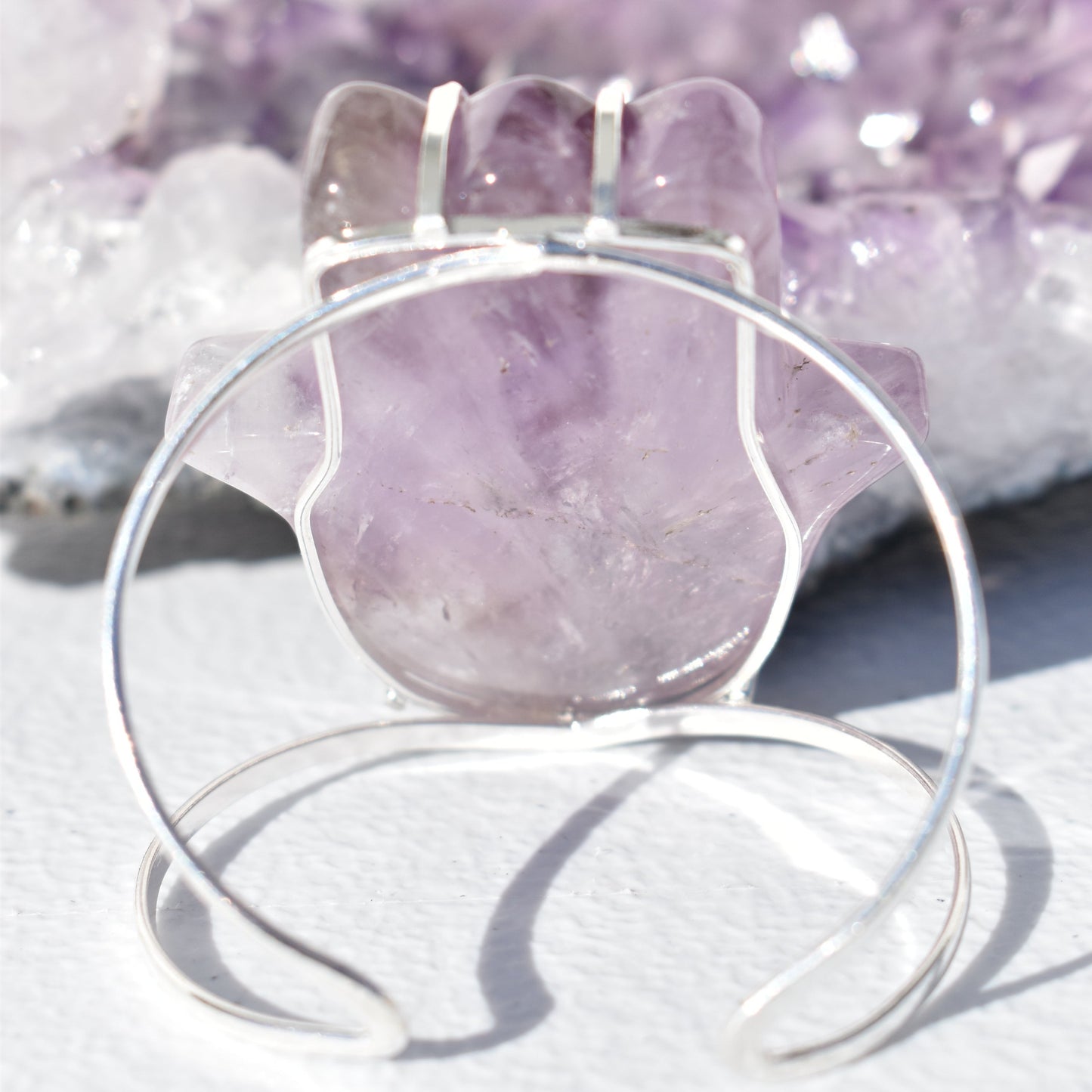 Amethyst Hamsa Silver Bracelet