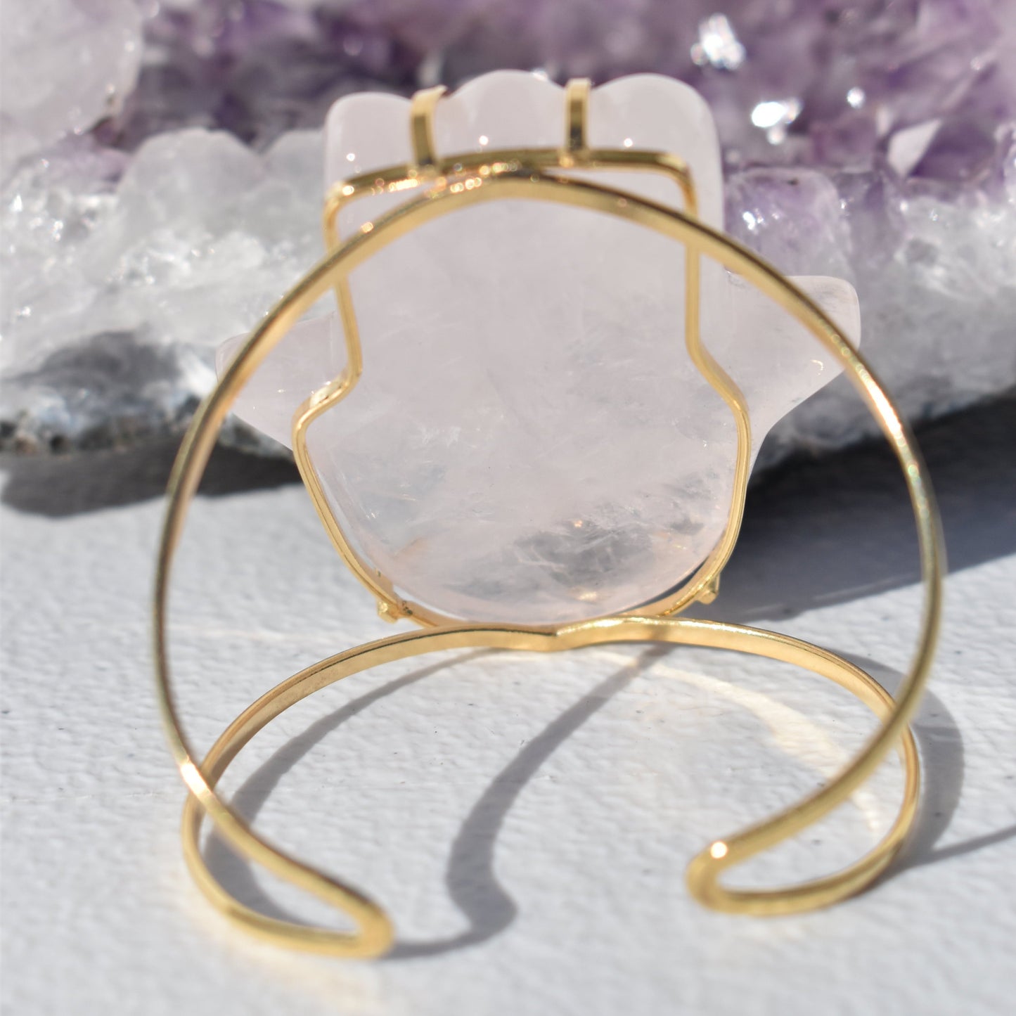 Rose Quartz Hamsa Gold Bracelet