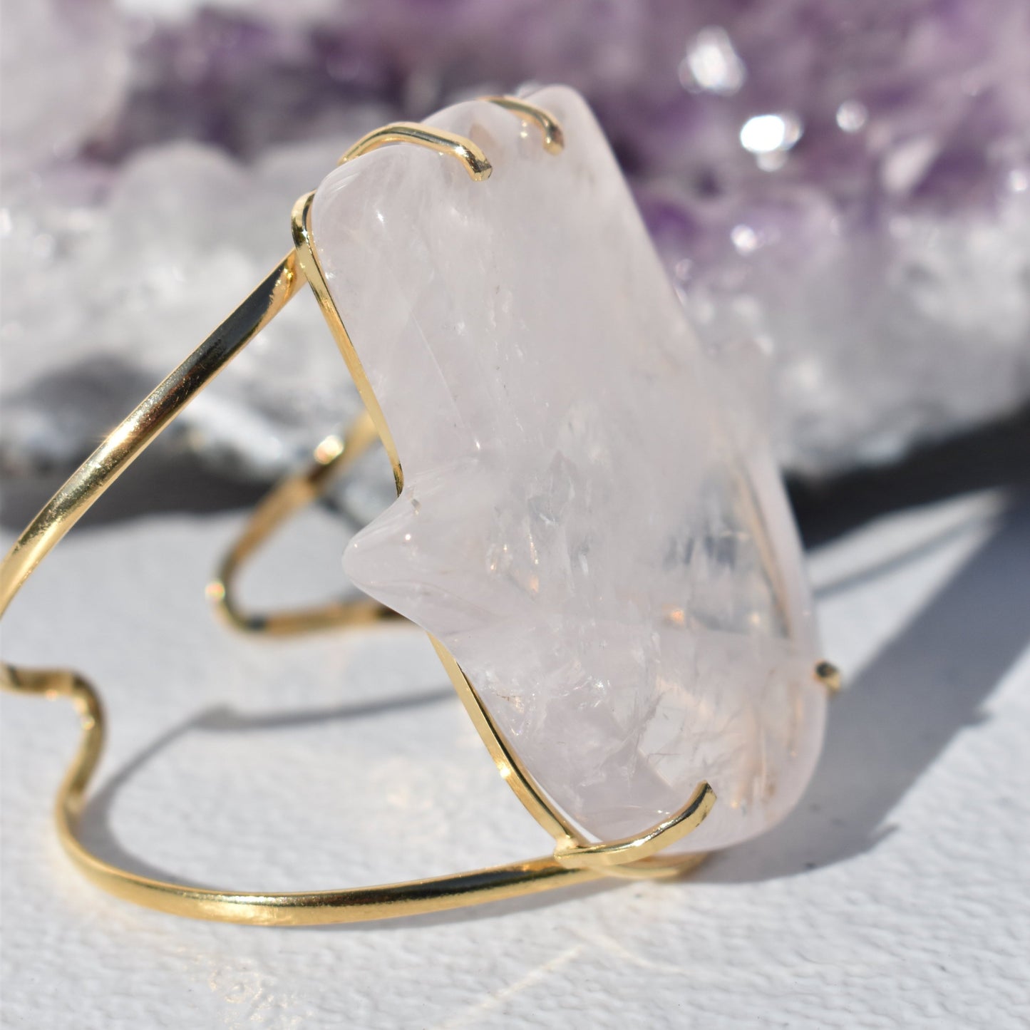Rose Quartz Hamsa Gold Bracelet