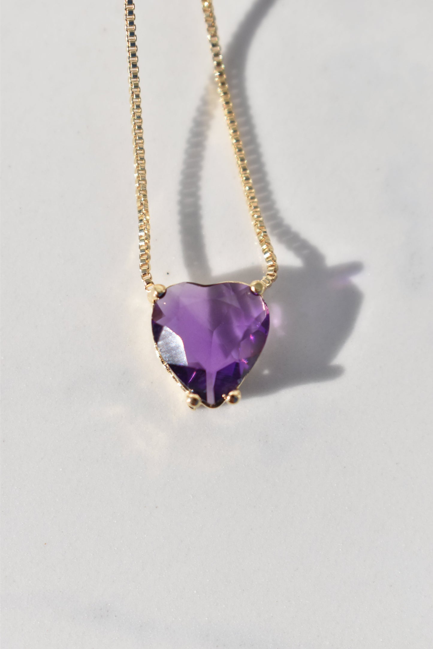 Amethyst Heart Gold Necklace