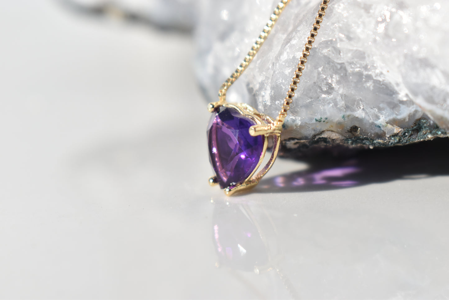 Amethyst Heart Gold Necklace