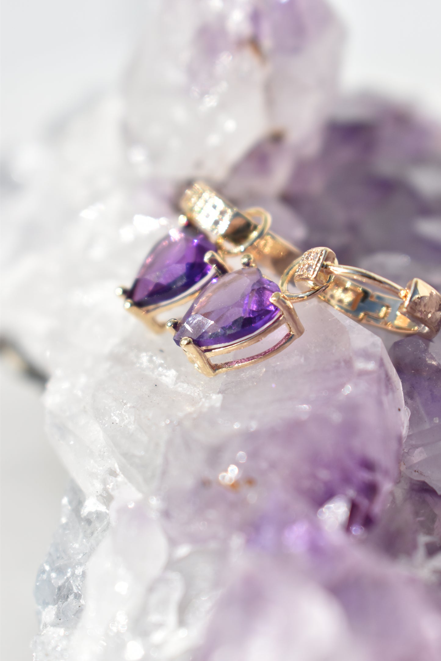 Amethyst Heart Sparkle Gold Earrings