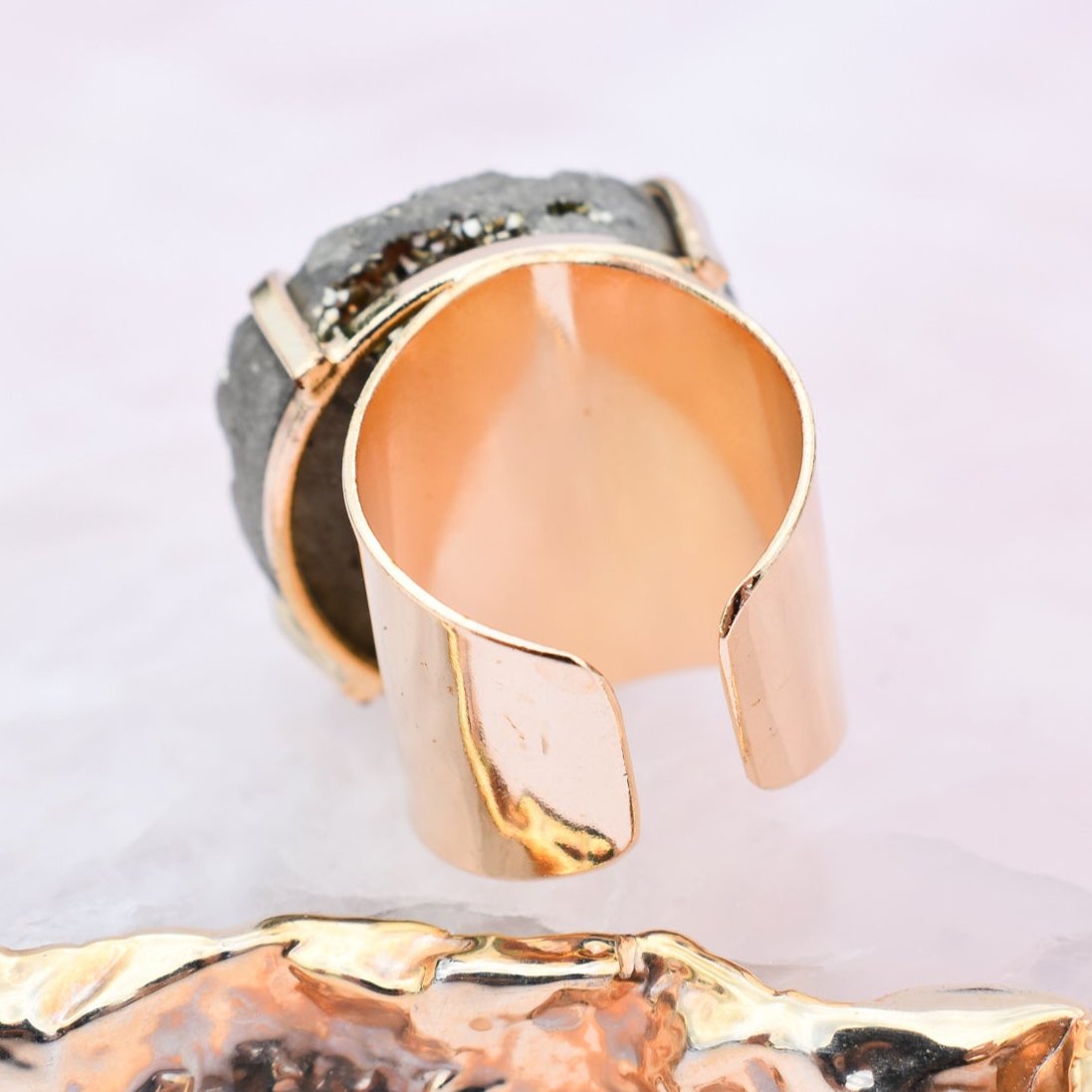 Pyrite Round Cuff Gold Ring