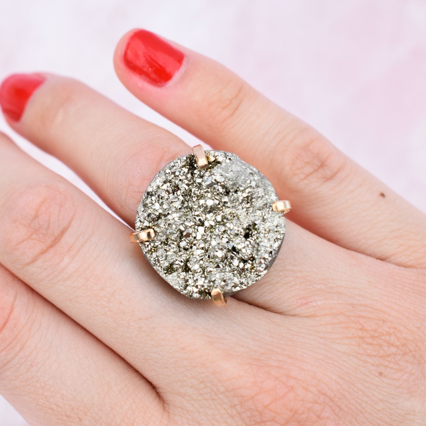 Pyrite Round Cuff Gold Ring