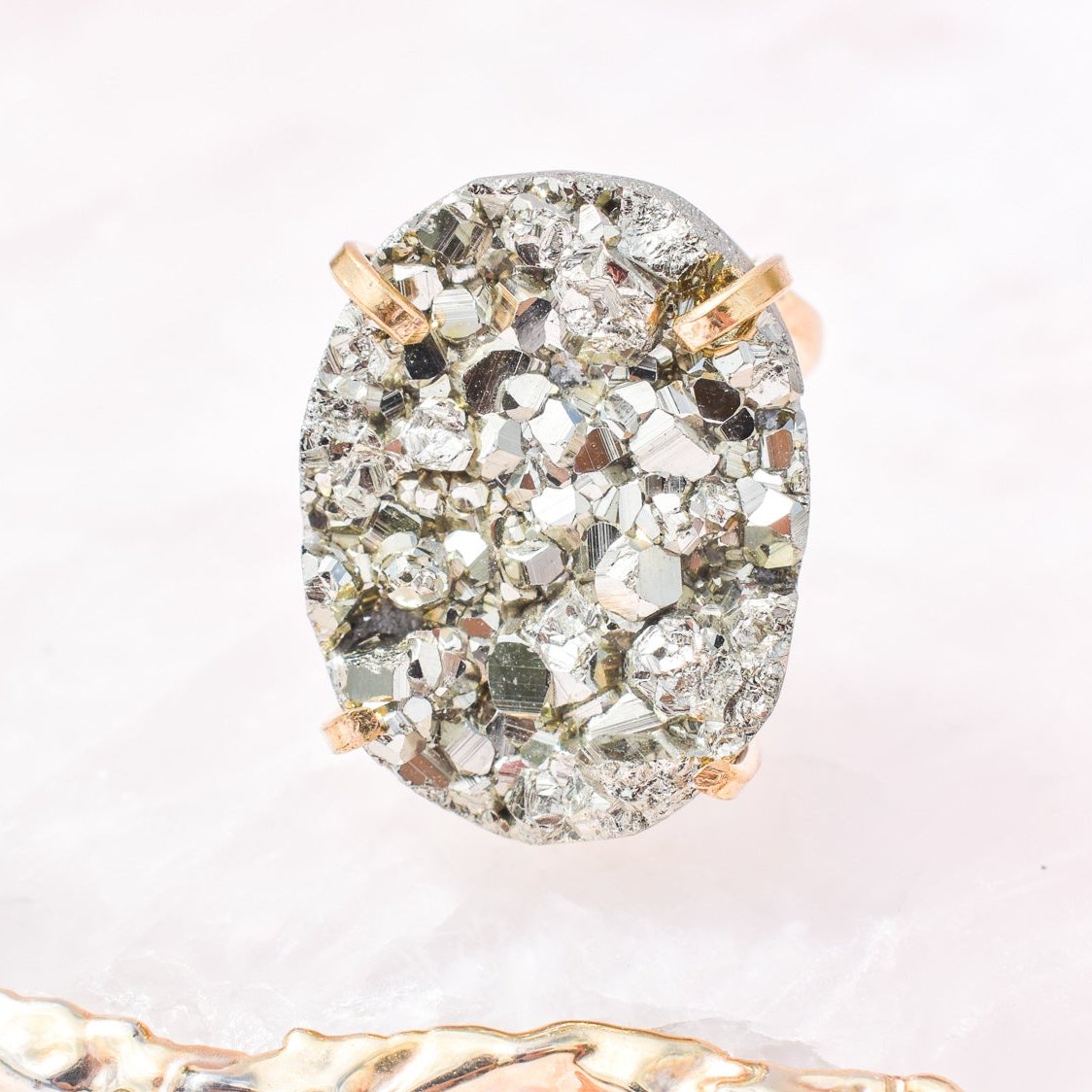 Pyrite Round Double-Band Gold Ring