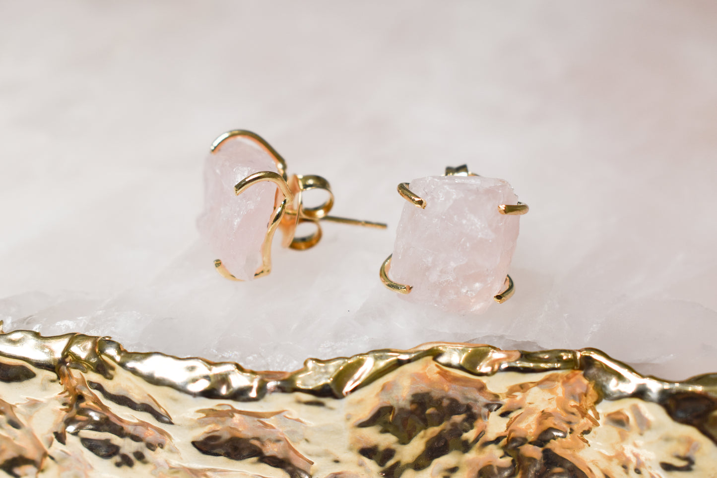 Raw Rose Quartz Earrings