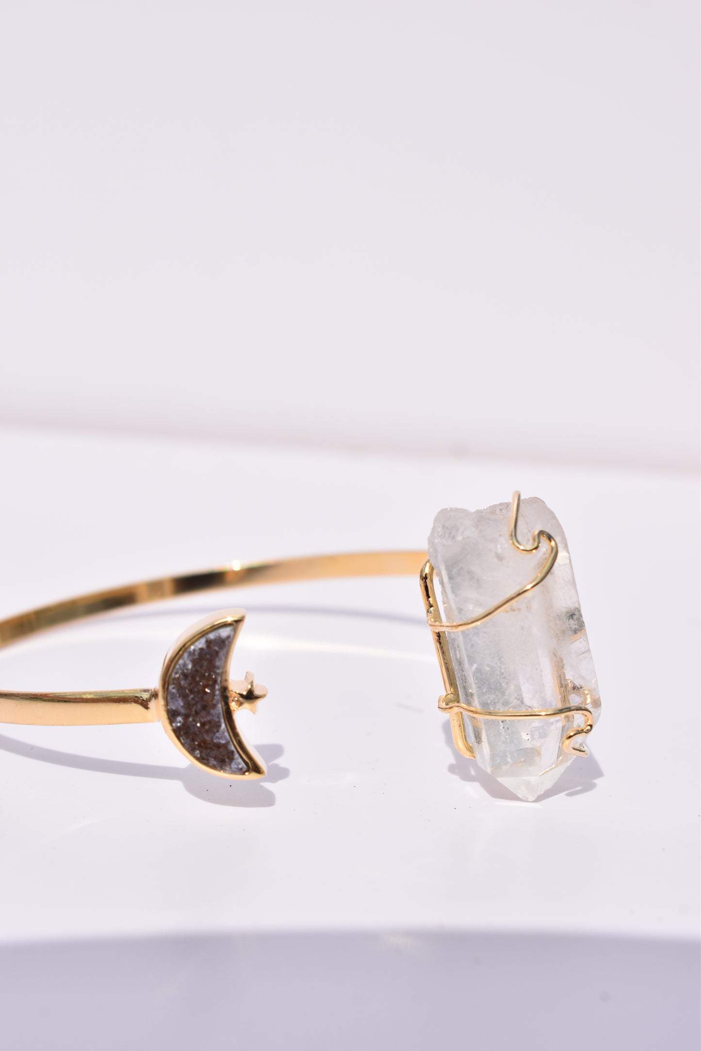 Clear Quartz Gold Moon Bracelet