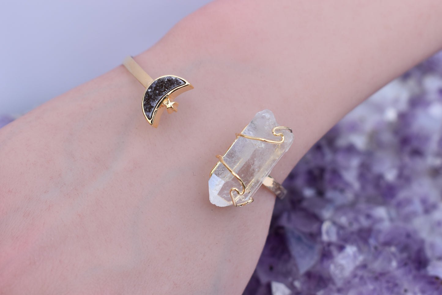 Clear Quartz Gold Moon Bracelet