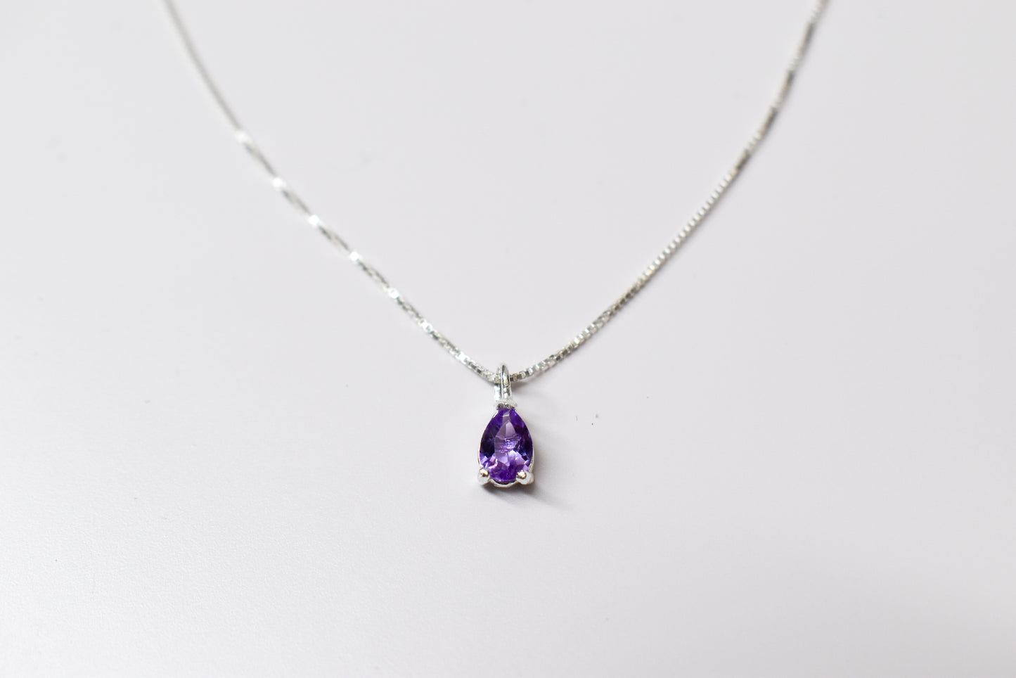 Amethyst Pear-Shaped Silver (925) Necklace