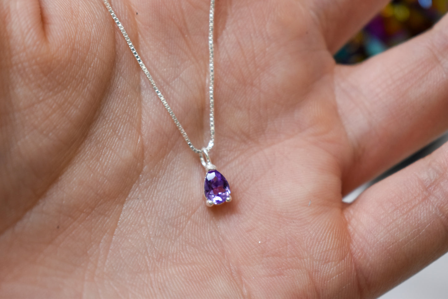 Amethyst Pear-Shaped Silver (925) Necklace