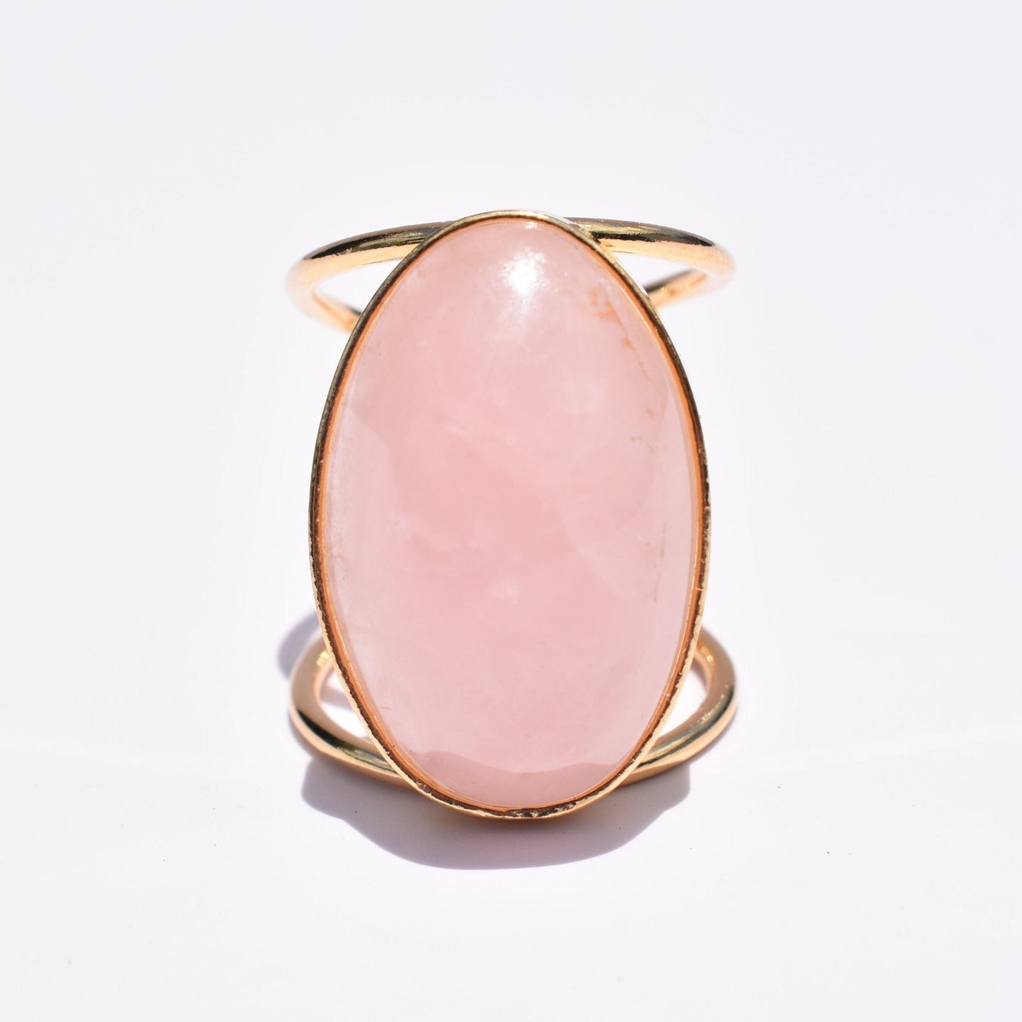 Rose Quartz Oval Double-Band Gold Ring