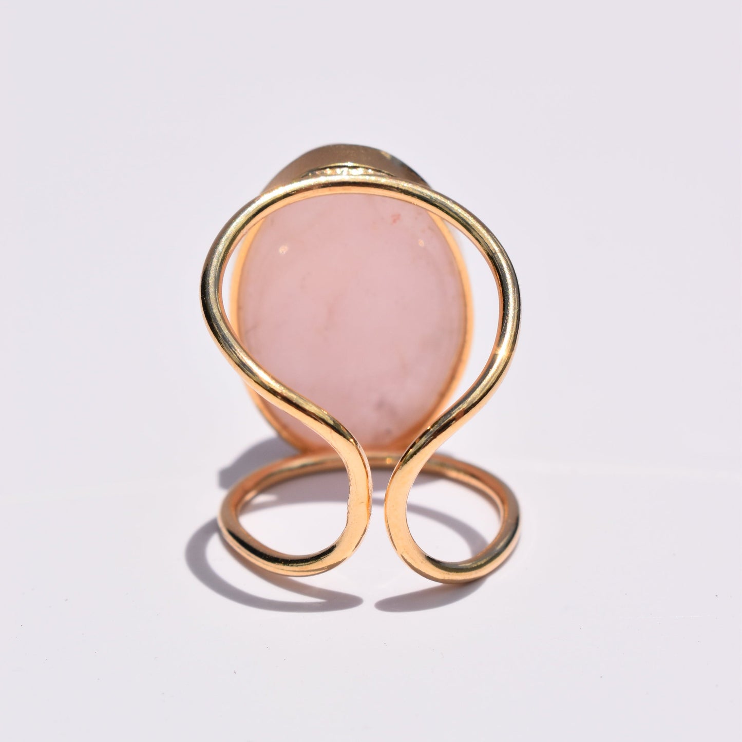 Rose Quartz Oval Double-Band Gold Ring