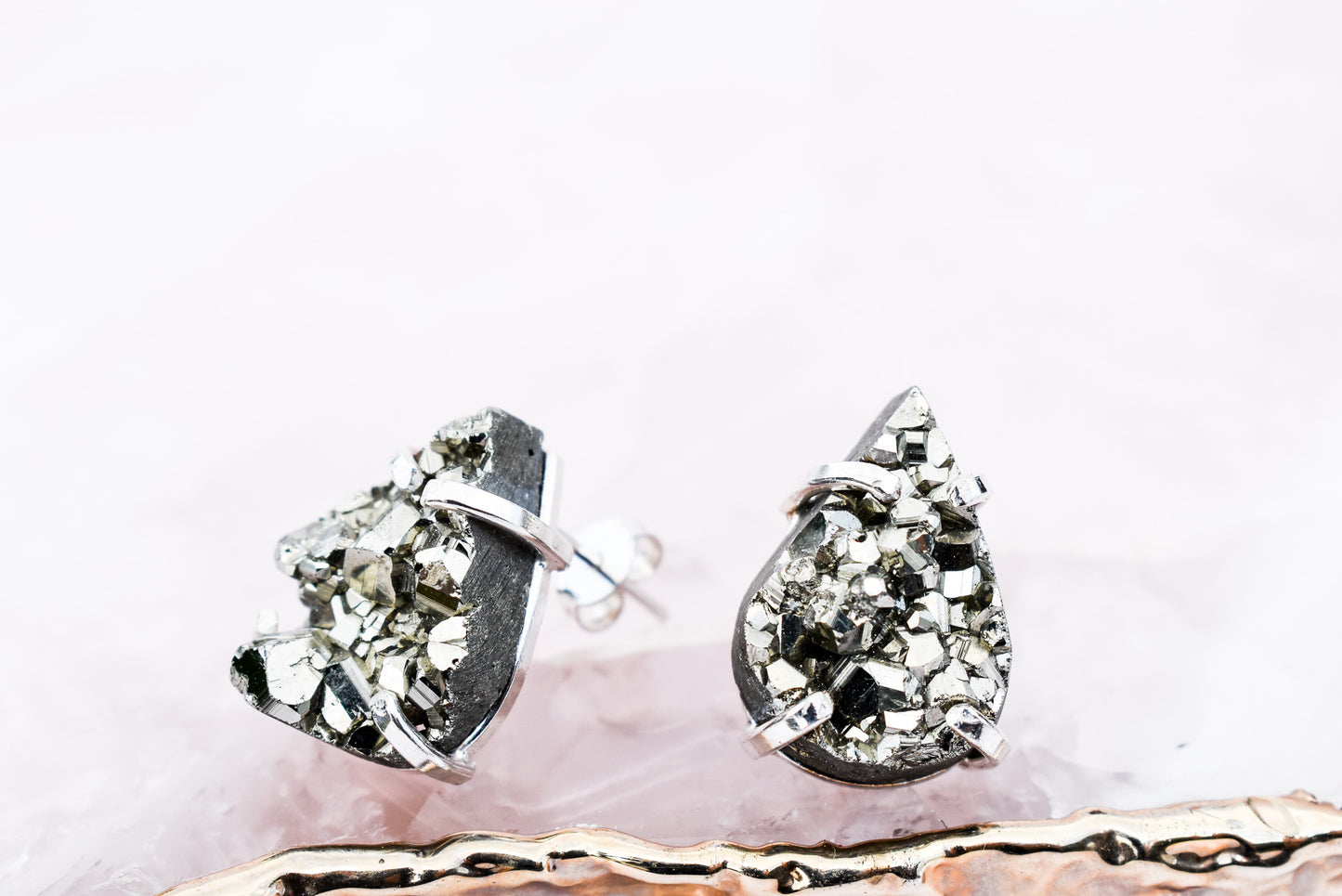 Pyrite Pear-Shaped Silver Earrings
