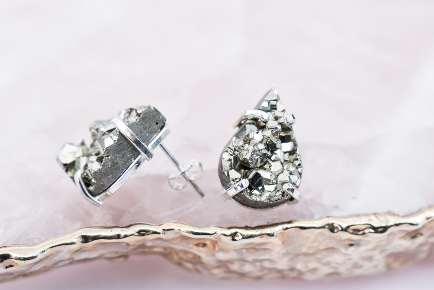 Pyrite Pear-Shaped Silver Earrings
