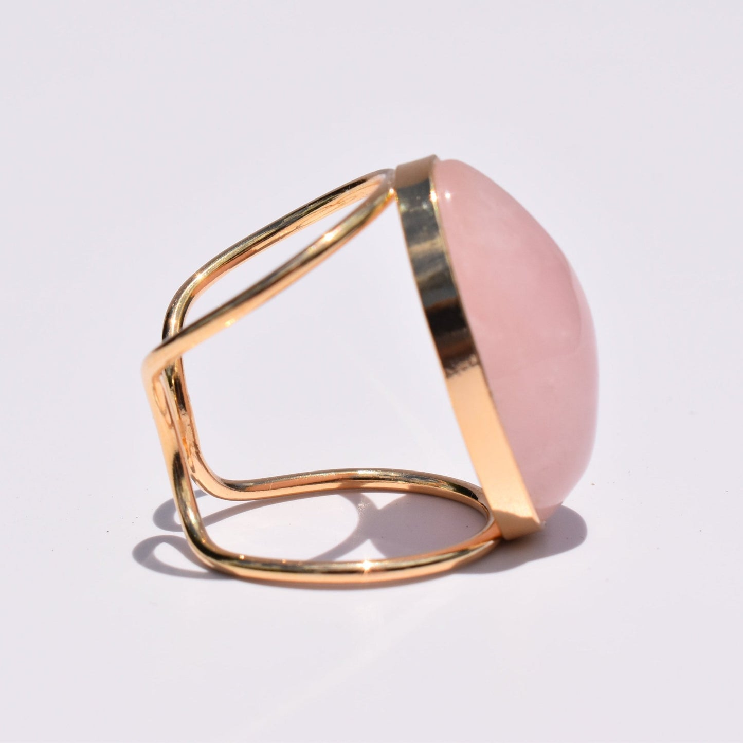 Rose Quartz Oval Double-Band Gold Ring